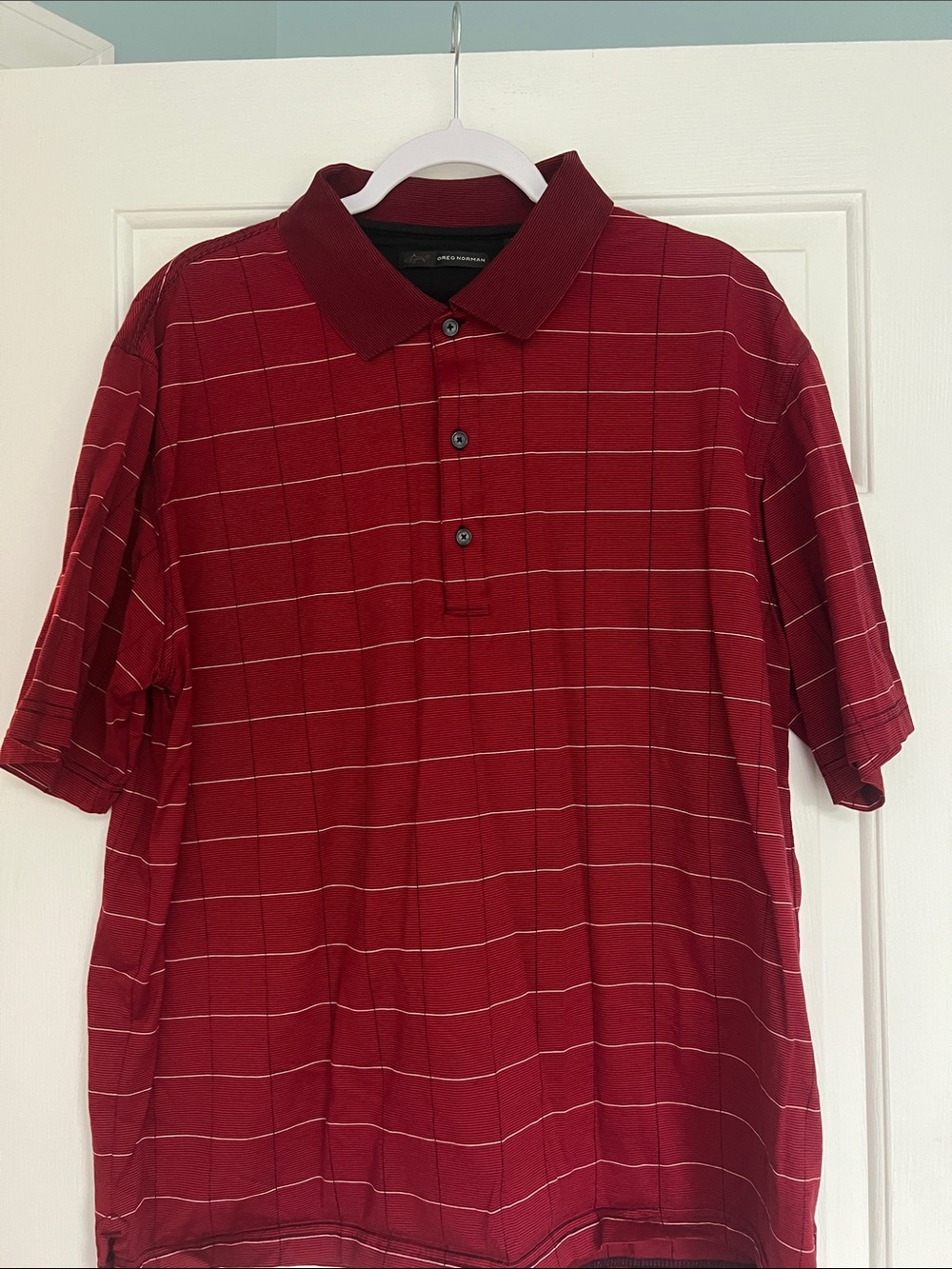 Greg Norman Men's Red Short-Sleeve Polo Shirt - Classic Windowpane.Sz-XL.EUC